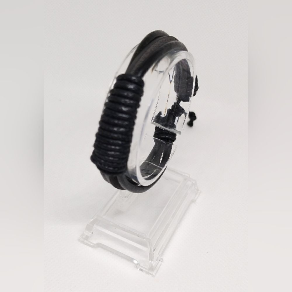 Men's bracelet leather layered‎ black new d101